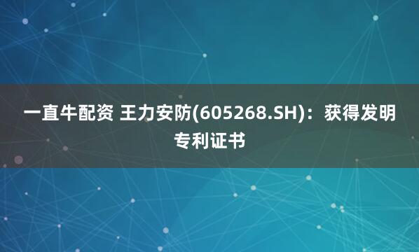 一直牛配资 王力安防(605268.SH)：获得发明专利证书