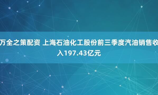 万全之策配资 上海石油化工股份前三季度汽油销售收入197.43亿元
